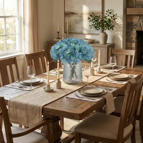 Vista 9 de 5 piezas de flores artificiales falsas, hortensias de seda, 1 arreglos de cabeza de flor, ramos de boda, decoración floral de plástico, centros