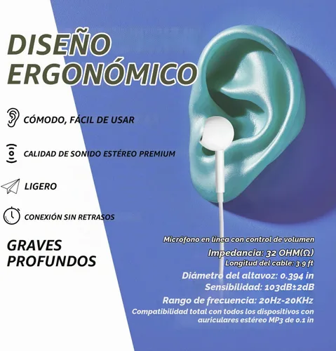 Vista 12 de Auriculares con cable con micrófono, auriculares intrauditivos de 0.138 in con control de volumen en línea, auriculares enchufables para portátiles