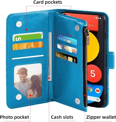 Vista 2 de Asuwish Funda de teléfono para Google Pixel 5 con protector de pantalla de vidrio templado y soporte de tarjeta de crédito de cuero con diseño
