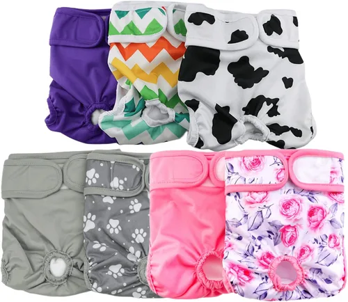 Vista 7 de Pañales para mascotas lavables para perras (paquete de 7), pañales cómodos y reutilizables para perritos (estilo A, XS)