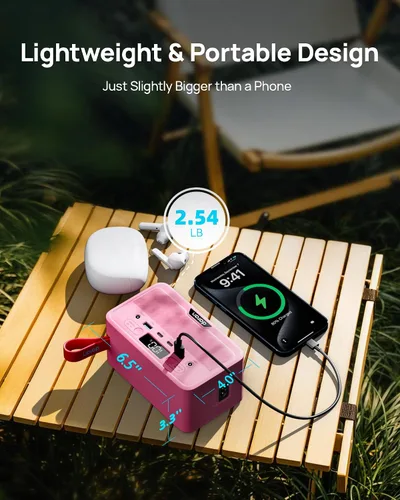 Vista 5 de Estación de energía portátil LiFePO4 de 28,000 mAh, batería de 100 W (pico de 200 W) banco de energía solar, cargador portátil, pequeño generador