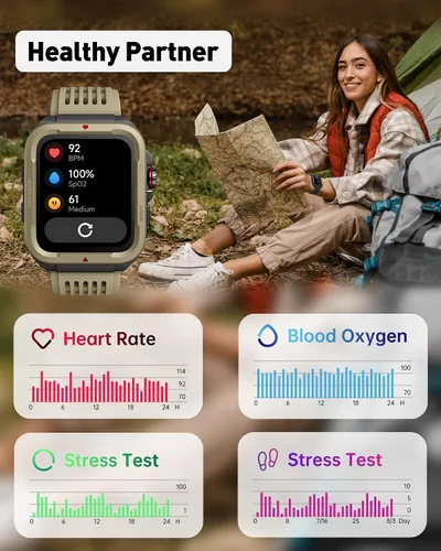 Vista 4 de VRPEFIT Reloj inteligente para hombres y mujeres (respuesta/hacer llamadas), Alexa integrado, rastreador de fitness de 1.8 pulgadas con 100 modos