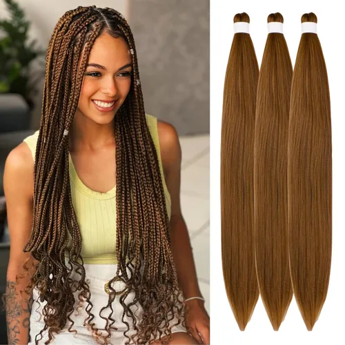 Vista 14 de Pelo corto negro trenzado preestirado de 14 pulgadas para trenzas sin nudos, pelo sintético 1B trenzado para trenzas Bob Box