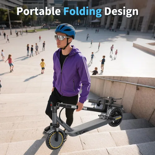 Vista 8 de WERHY H5PRO Scooter eléctrico con doble suspensión, motor sin escobillas de 350 W y 19 MPH, 15 millas de largo alcance, neumáticos sólidos de 8.5