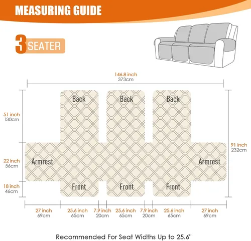 Vista 3 de VANSOFY Funda reclinable 100% impermeable con consola (chocolate) y fundas de sofá reclinable (chocolate, 3 plazas)