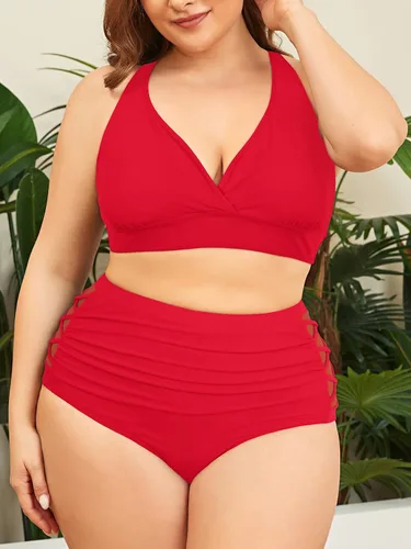Vista 4 de American Trends Bikini de dos piezas para mujer, talla grande, con control de abdomen, traje de baño de cintura alta