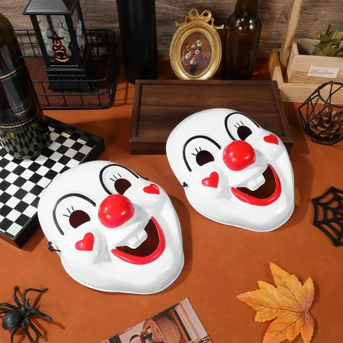 Vista 6 de Homoyoyo 2 máscaras de payaso de Halloween de plástico para mascarada