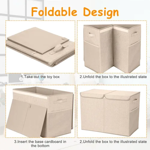Vista 4 de Paquete de 3 Cajas Grandes de Almacenamiento de Juguetes de 23" con Cubos Contenedores de 11", Organizador Cofre de Juguetes Plegable con Tapas