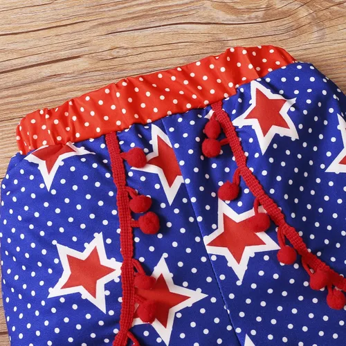 Vista 4 de LYSMuch Conjunto de ropa de verano con estampado de béisbol para niñas pequeñas, camiseta y pantalones con borlas