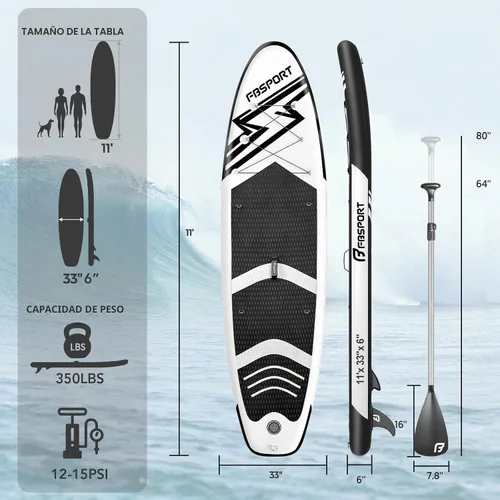 Vista 2 de FBSPORT Tabla de remo de pie prémium de 11 pies, tabla de yoga con accesorios de SUP y bolsa de transporte, amplia posición, control de surf