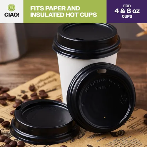 Vista 5 de CIAO! Taza de café de 8 onzas con tapa de cúpula negra, (80 mm) 1,000 unidades Negro (black Lids)