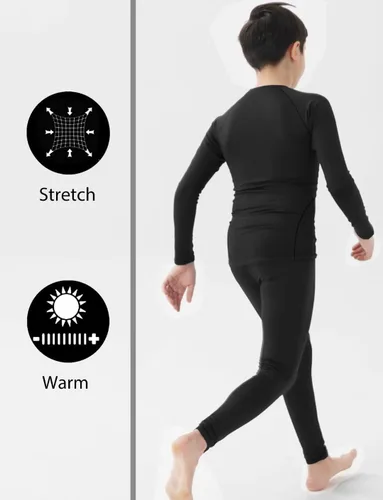 Vista 4 de HOPLYNN Youth Boys 2 Set Thermal Underwear Compression Leggings and Shirts Long Johns, Kids Fleece Warm Lined Base Layer