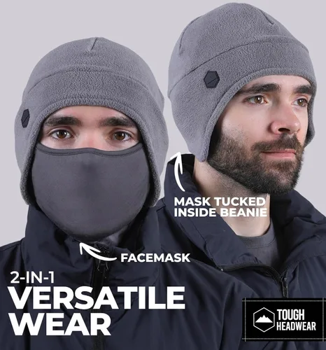 Vista 9 de Tough Headwear Skull Cap with Mask Men, Winter Running Gear, Motorcycle Winter Gear, Helmet Liners, Ski Hat, Thermal Beanie