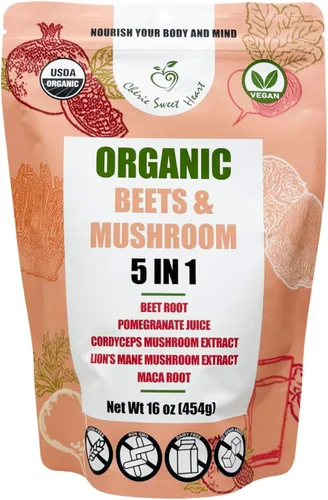Vista 5 de Cherie Sweet Heart USDA Superalimento en polvo orgánico de remolacha, óxido nítrico 3 en 1, apoya la presión arterial saludable y la circulación
