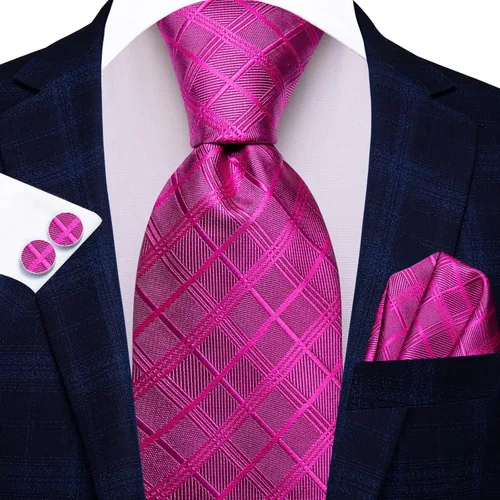Vista 341 de Hi-Tie Corbata clásica de cachemira para hombre con pañuelo y gemelos a cuadros