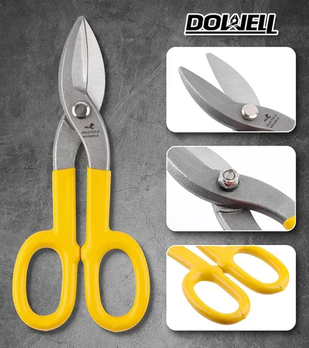 Vista 4 de DOWELL Cortadores de metal de 8 pulgadas con hoja plana, con cómodo mango de goma amarilla para manitas, techadores, mecánicos, propietarios