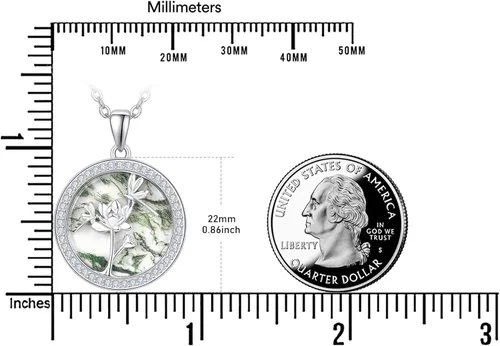 Vista 3 de TANGPOET Sterling Silver Lotus Flower Frog Dragonfly Necklaces Natural Green Moss Agate Pendant Jewelry Gifts for Women Teen Girls with 18"+2" Chain