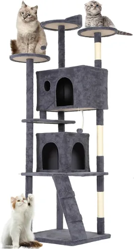 Vista 22 de FDW Torre de árbol para gatos de 54 pulgadas Ceniciento Centro de Ashy