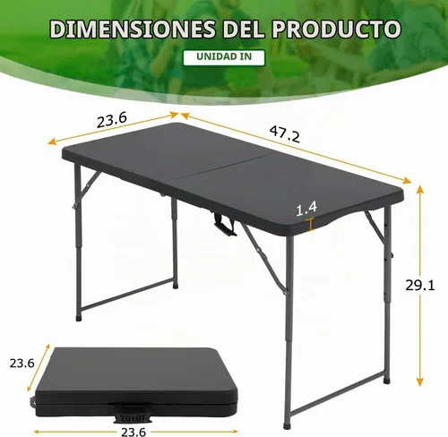 Vista 3 de HKLGorg Mesa plegable de 4 pies, mesa plegable de plástico de altura Negro