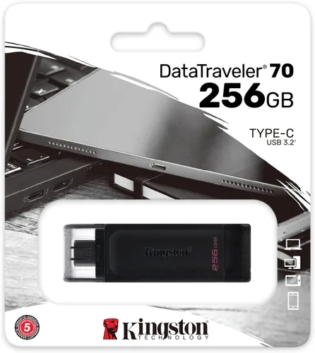 Vista 5 de Kingston DataTraveler 70 - Unidad flash USB-C de 256 GB USB 3.2 Gen 1 DT70/256GB, negro