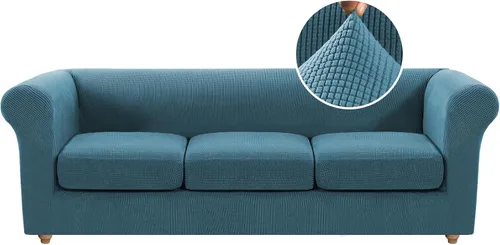Vista 38 de Funda para silla Chesterfield de 2 piezas para sofá de 1 cojín, fundas para silla de brazo alto, 1 asiento, alta elasticidad, lavable, protector