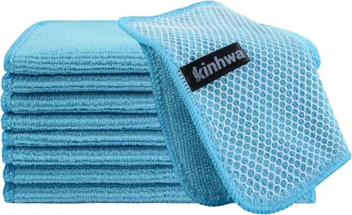Vista 31 de KinHwa Paños de cocina para platos, paños de microfibra absorbentes de secado rápido, trapos de cocina con lado de limpieza de poliéster, ideal