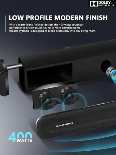 Vista 4 de Barra de sonido de 5.1 canales con audio Dolby, barras de sonido para TV, subwoofer inalámbrico y altavoz trasero, Dolby Digital Plus, Bluetooth