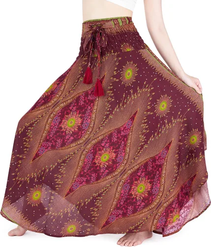 Vista 12 de Lannaclothesdesign - Falda larga para mujer de estilo bohemio, gitano, hippie, ropa de falda boho Rosa doble negra