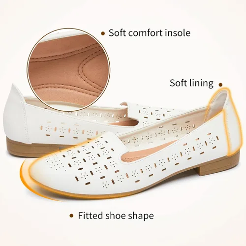 Vista 4 de Rominz Zapatos planos para mujer, cómodos zapatos de ballet de piel sintética negra para mujer, zapatos de vestir casuales con punta redonda