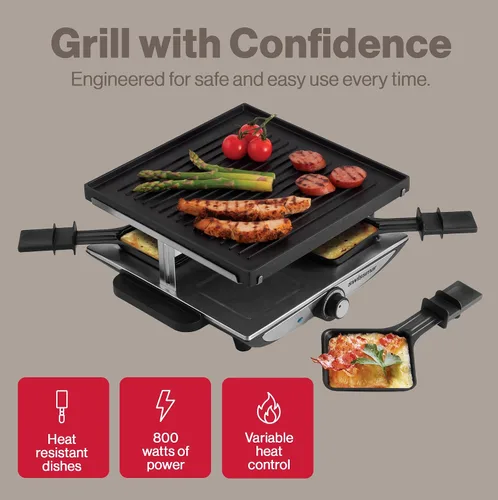 Vista 2 de Swissmar Geneva Raclette Grill con tapa reversible de aluminio fundido - Perfecto para parrilla eléctrica de raclette y asador al aire libre