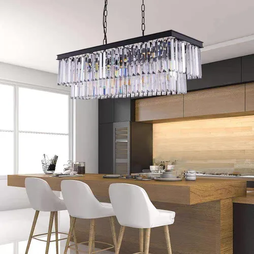 Vista 2 de Crytal Chandeliers - Lámpara colgante rectangular negra con cristal K9