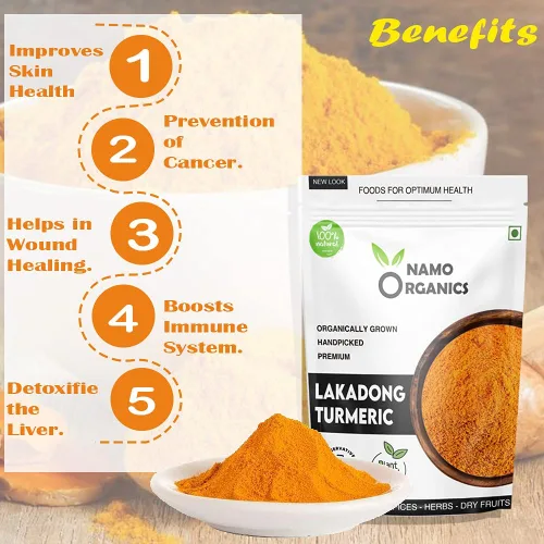 Vista 2 de DKM Namo Organics - Polvo de cúrcuma Lakadong de Organic Farms en Meghalaya - 8.82 oz - Curcumina alta (8-10%) - Words Best Haldi (Curcuma Longa)