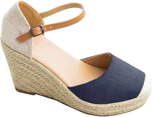 Vista 7 de FISACE - Alpargatas de verano para mujer, sandalias de plataforma, con hebilla en el tobillo y puntera cerrada