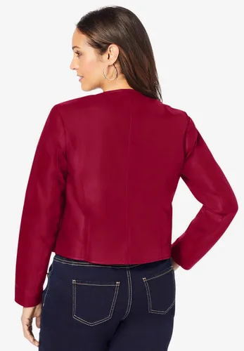 Vista 3 de Jessica London Chaqueta de cuero sin cuello de talla grande para mujer
