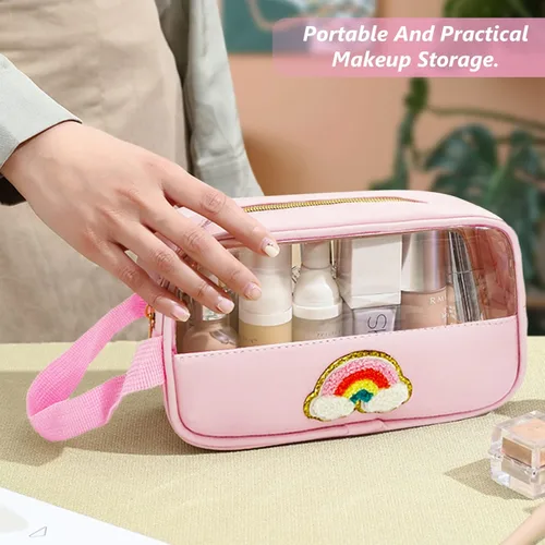 Vista 4 de Neceser con parche de chenilla, Cosas rosadas, Preppy