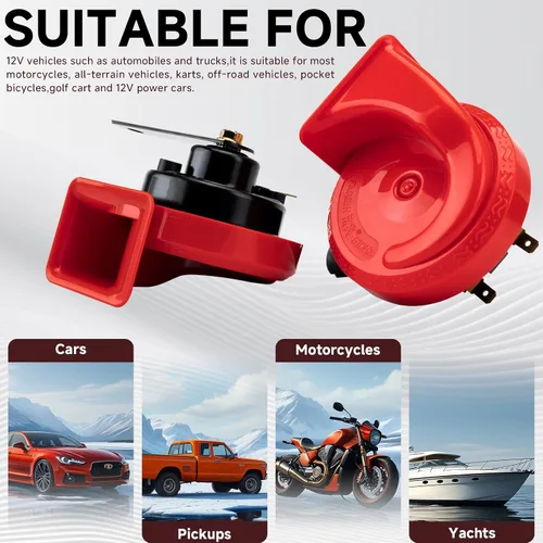 Vista 3 de FARBIN Bocinas universales de 12 V para automóvil, bocinas de vehículo ruidosas, kit de bocina de caracol de doble tono con arnés de relé