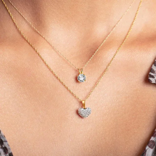 Vista 5 de Jewelili 10K Yellow or White Gold 1 Cttw, 1.5 Cttw, 2.0 Cttw Princess or Round Cut Cubic Zirconia Solitaire Pendant Necklace 18 Rope Chain