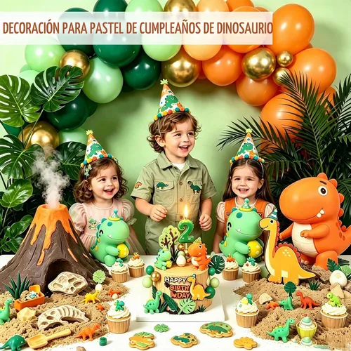 Vista 5 de Decoración para pastel de dinosaurio de 2º cumpleaños con vela de dinosaurio y huevo, 27 piezas no tóxicas Dinosaurio 2º cumpleaños