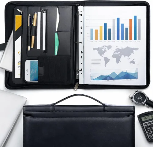 Vista 7 de Yodo Carpeta de 3 anillos con cremallera, organizador ejecutivo profesional para documentos, currículum, reuniones de negocios y entrevistas, se