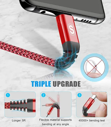 Vista 4 de sweguard Cable USB tipo C de 3.1 A de carga rápida [2 unidades, 3.3 pies + 3.3 pies], cargador USB-A a USB-C, cable trenzado de nailon para Samsung