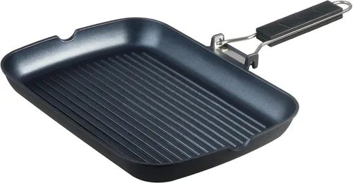 Vista 8 de S·KITCHN Sartén para parrilla con mango plegable, sartén antiadherente para estufas, sartén cuadrada compatible con inducción con boquillas