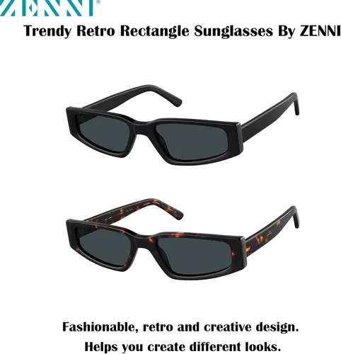 Vista 8 de ZENNI - Lentes de sol polarizados con luz azul rectangular retro para hombres y mujeres, protección UV