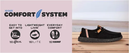 Vista 9 de Hey Dude Wendy de lona lavada para mujer Zapatos de mujer Mocasines con cordones para mujer Cómodos y ligeros Negro