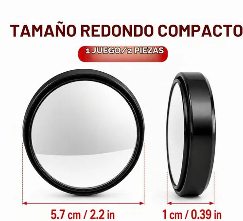 Vista 3 de Espejo retrovisor convexo redondo de vidrio HD de 2 pulgadas con marco, espejo de punto ciego para automóvil, gran angular de 360 grados con parte