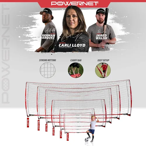 Vista 2 de PowerNet Carli Lloyd - Paquete de red portátil estilo arco y bolsa de transporte de pelota grande, configuración rápida ultra portátil, portería