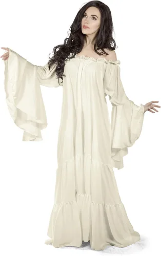 Vista 2 de Disfraz mítico renacentista medieval irlandés, juego de sobre vestido y camisa color crema, S M, Olivapétalos de pincel.