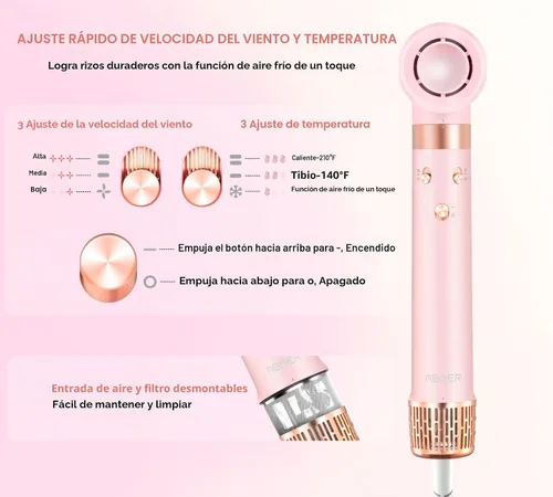 Vista 8 de Estilizador profesional de aire caliente 6 en 1 y potente cepillo secador de pelo y multiestilizador con rizadores de envoltura automática •