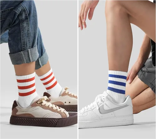 Vista 7 de 4 pares de calcetines a rayas para mujer, calcetines deportivos retro de algodón, elásticos, calcetines novedosos, unisex, multicolor