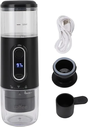 Vista 10 de Cafetera portátil, cafetera de café expreso, funciona manualmente, cafetera de cápsula de mano de 3.4 fl oz tipo C recargable para viajes al aire