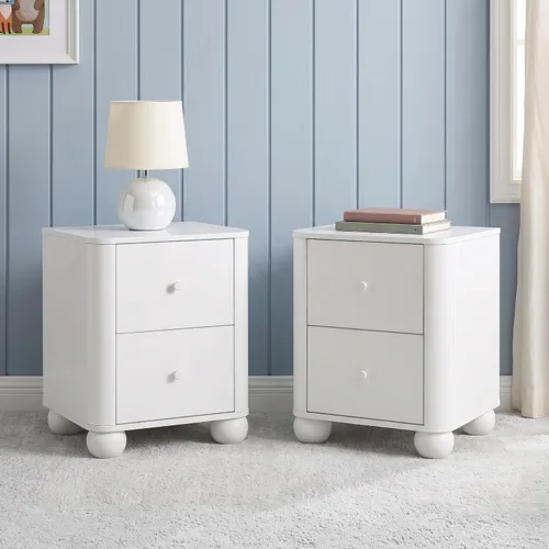 Vista 5 de Linley Moderna Mesita de noche curvada de madera con 2 cajones con patas redondas Roble costero